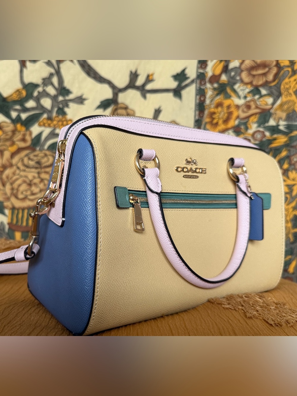 Coach Colorblock Pebble Leather Rowan Satchel in Vanilla Cream - Picture 2 of 10